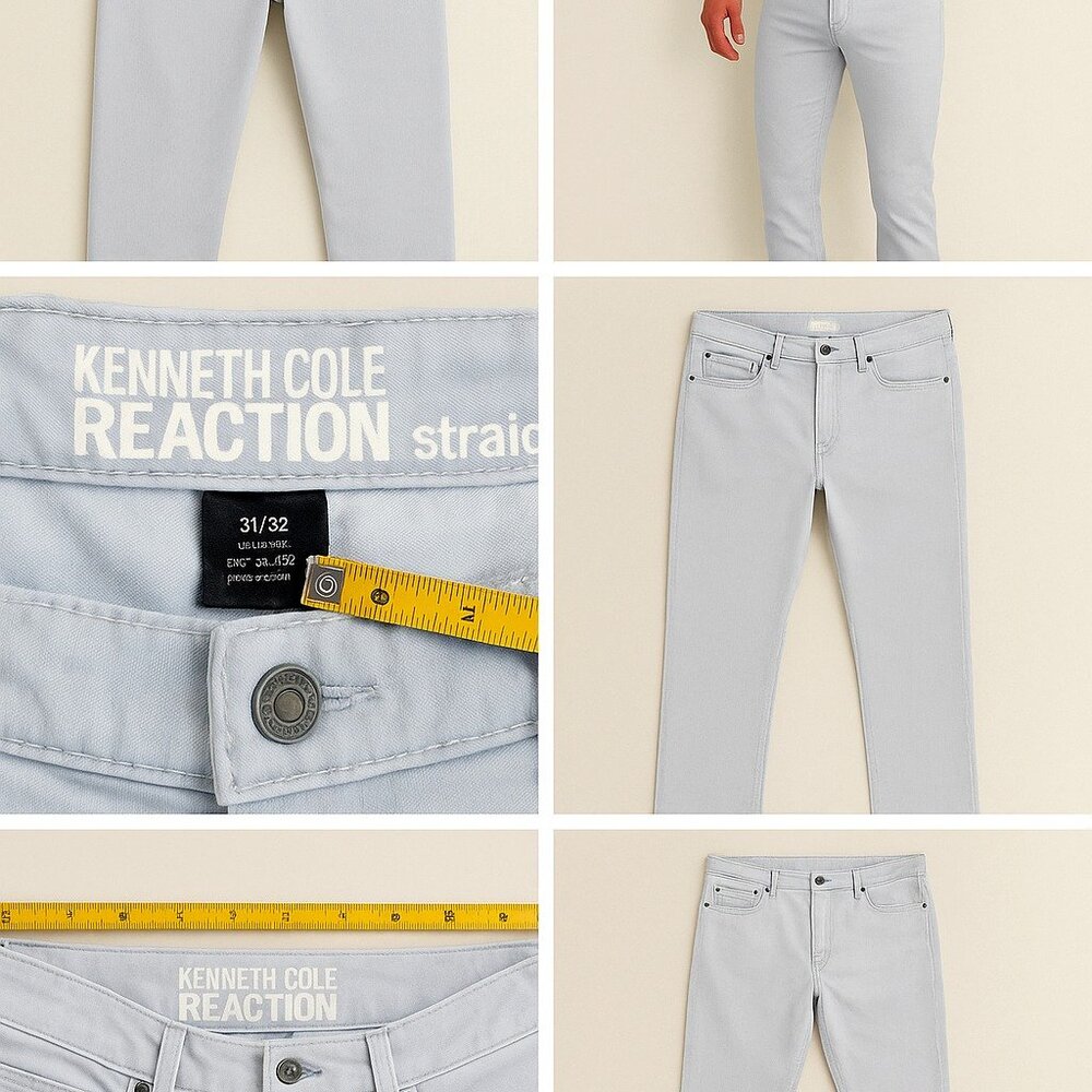Kenneth Cole Reaction Men’s 5-Pocket Pants – Light Blue, 30x32 Straight Fit